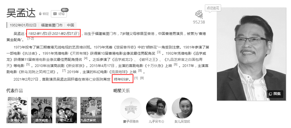 吴孟达的年龄被多家官媒误报，就连临终前的情况也出现了多个版本