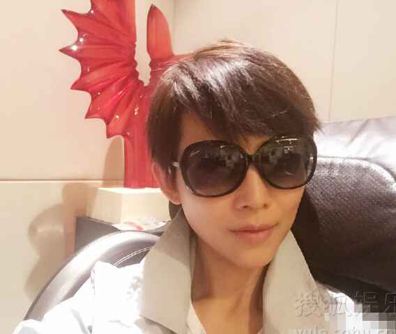 蔡少芬等飞机晒自拍 短发黑超凹造型