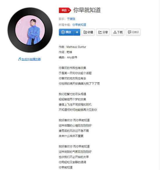 于朦胧《你早就知道》单曲上线