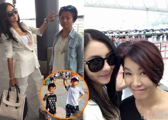 张柏芝机场搞怪合影 戴墨镜比手枪心情大好