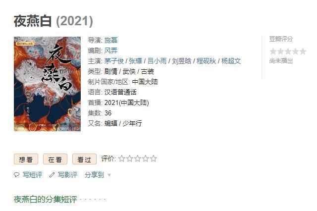 茅子俊张耀双男主剧《夜燕白》将播，主演个个高颜值，这剧追定了