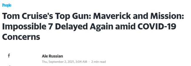 由于持续疫情影响 汤姆·克鲁斯两部电影四度延期